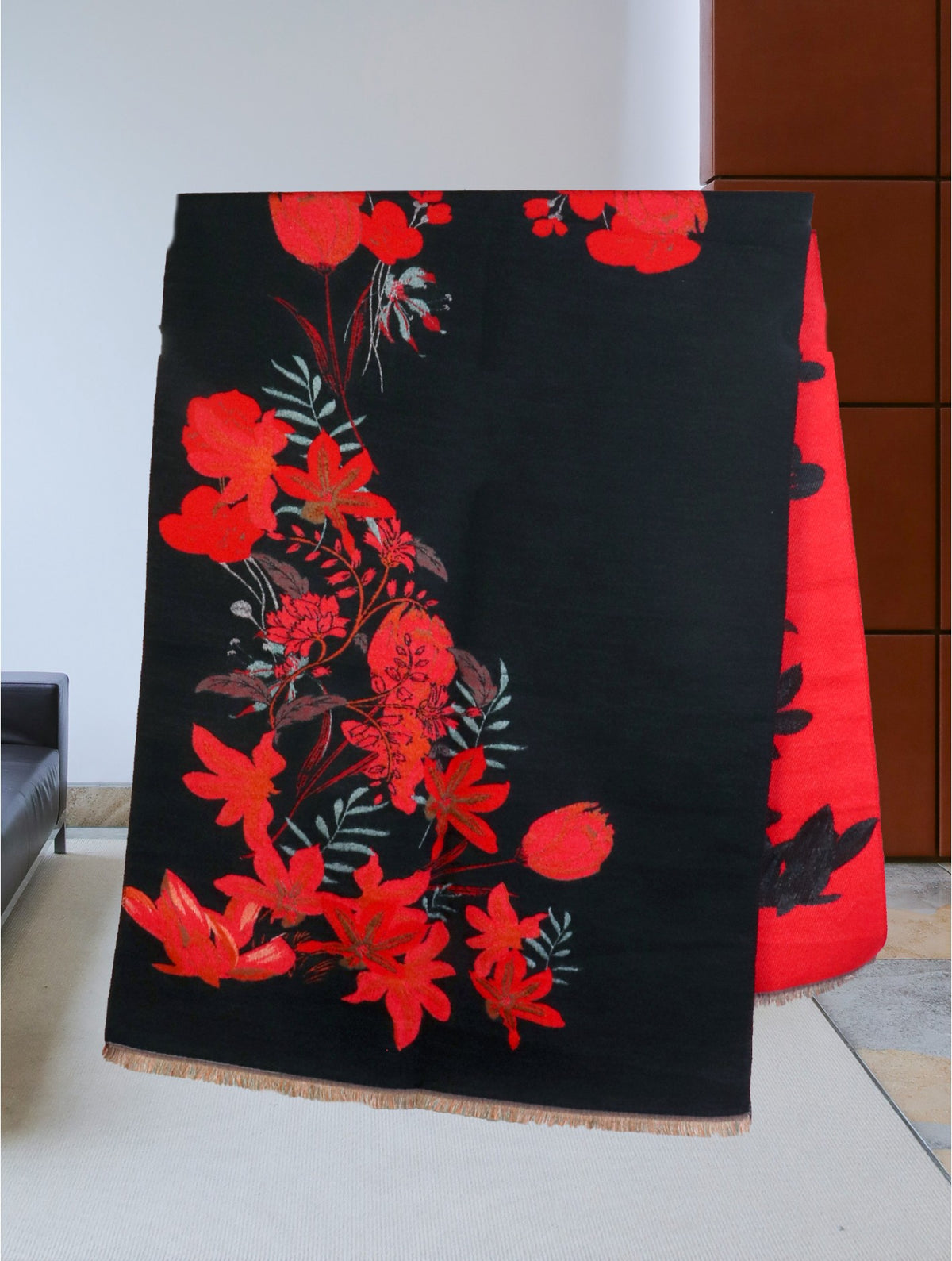 Reversible Floral Design Blanket Scarf