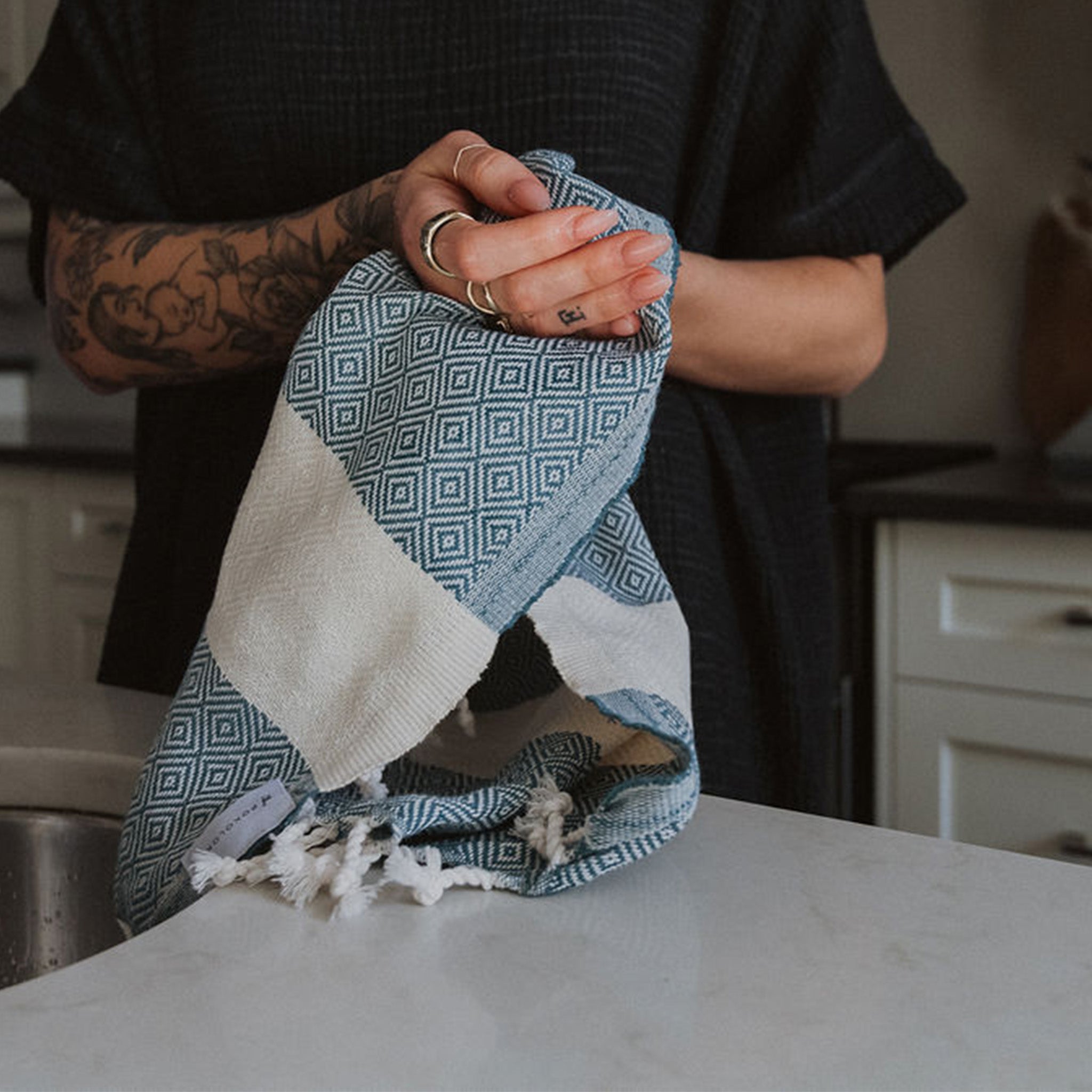 Diamond Hand Towel in Prussian