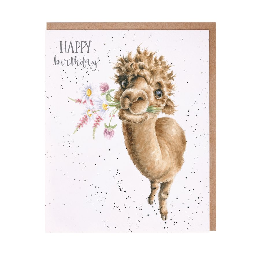 Birthday Flowers Alpaca Birthday Card