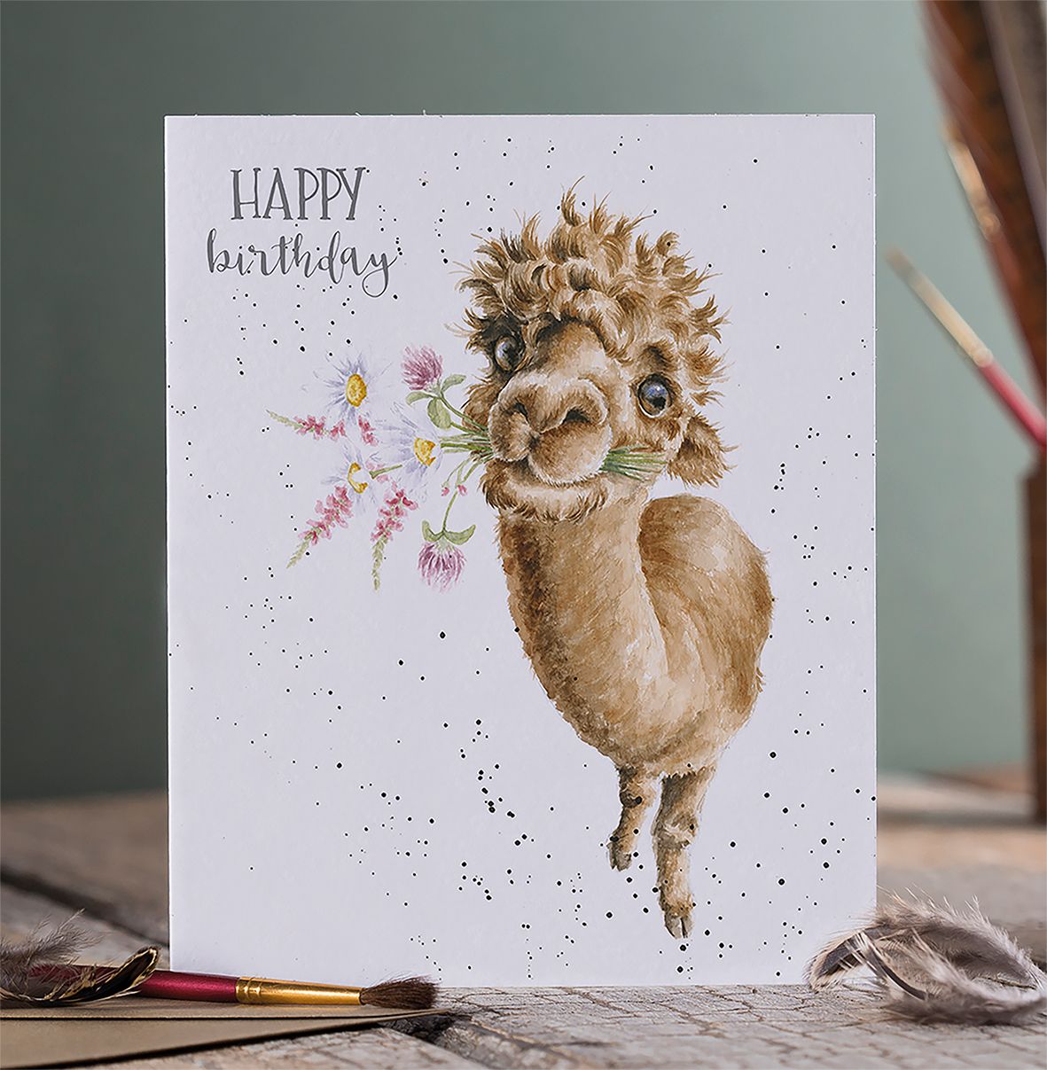 Birthday Flowers Alpaca Birthday Card