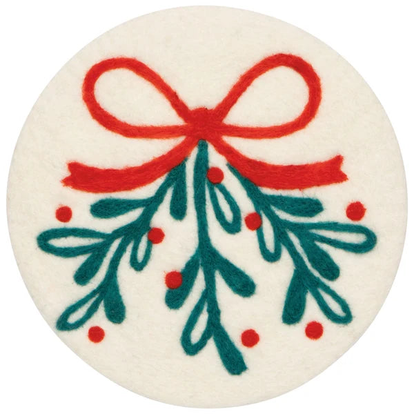 Mistletoe Christmas Felt Wool Trivet