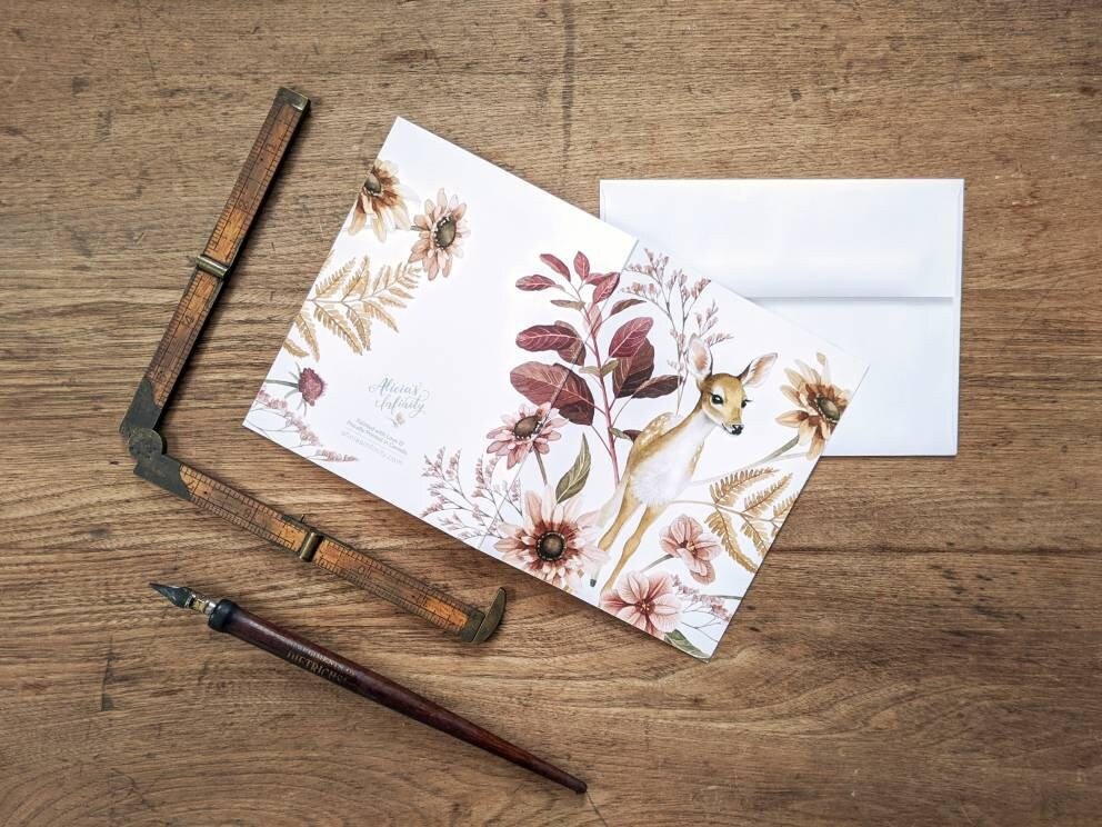 Fawn With Flora, Greeting Card
