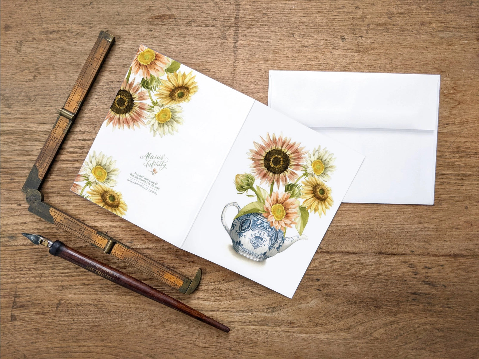 Sunflower Delft Teapot, Greeting Card