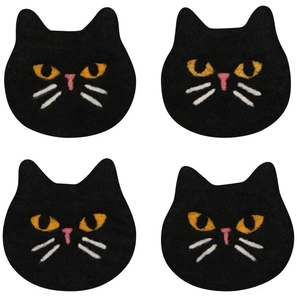 Black Cat Felt Coasters, Set of 4