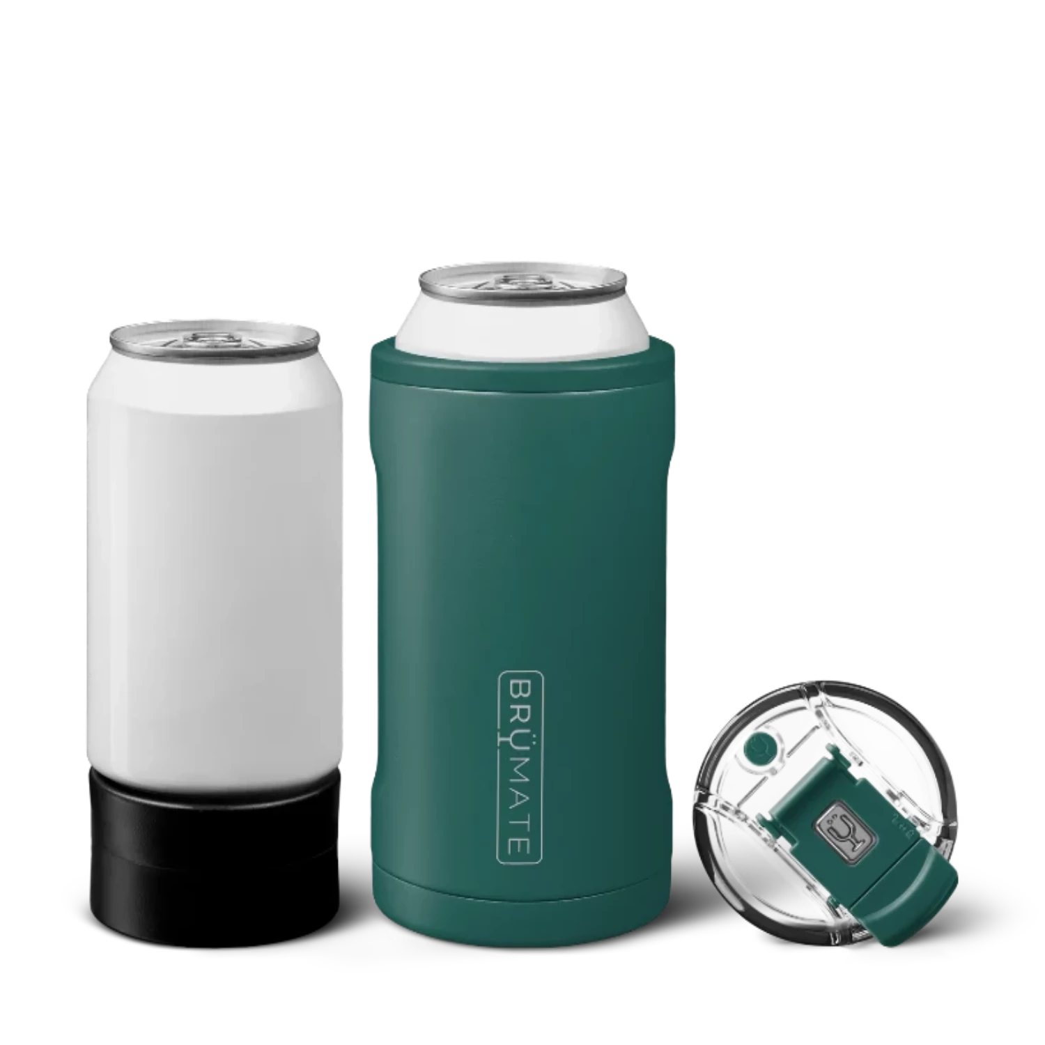 Bluish-green cylindrical can holder, alongside a black cylindrical can stand with a  colour matched lid next to it