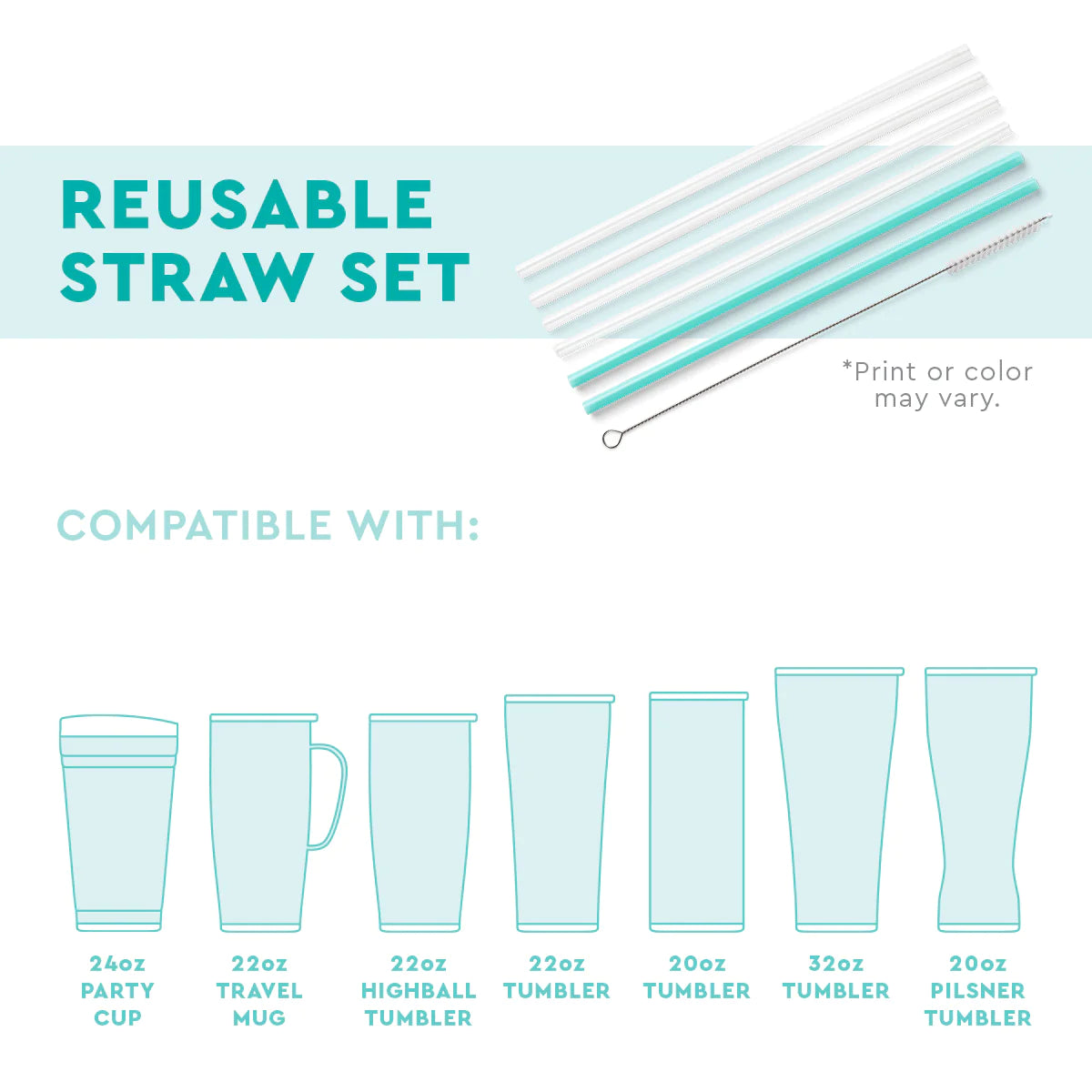 Pop Fizz + Pink Glitter Reusable Straw Set