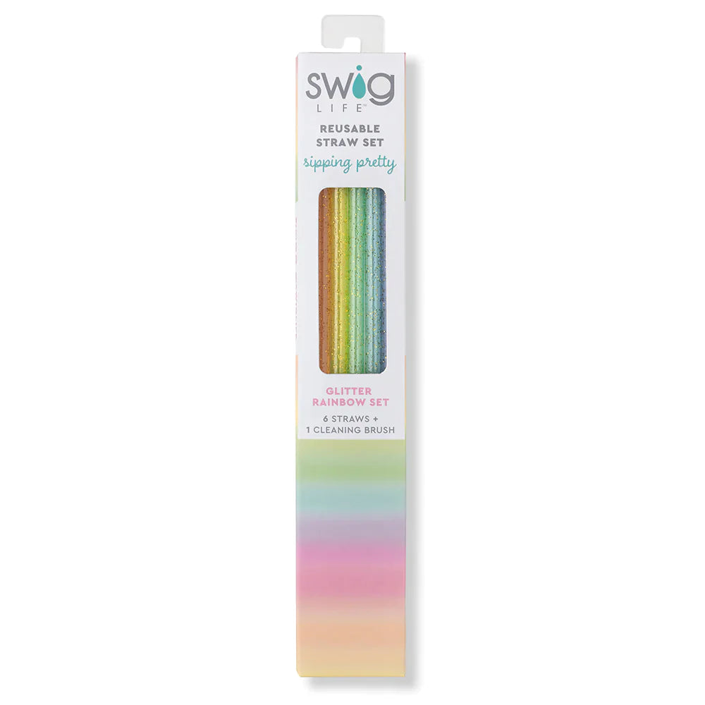 Glitter Rainbow Reusable Straw Set