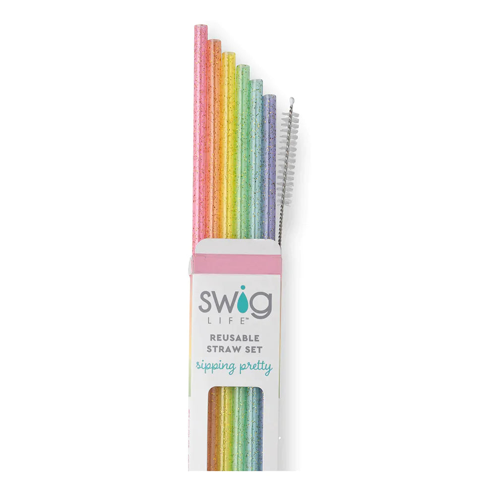 Glitter Rainbow Reusable Straw Set