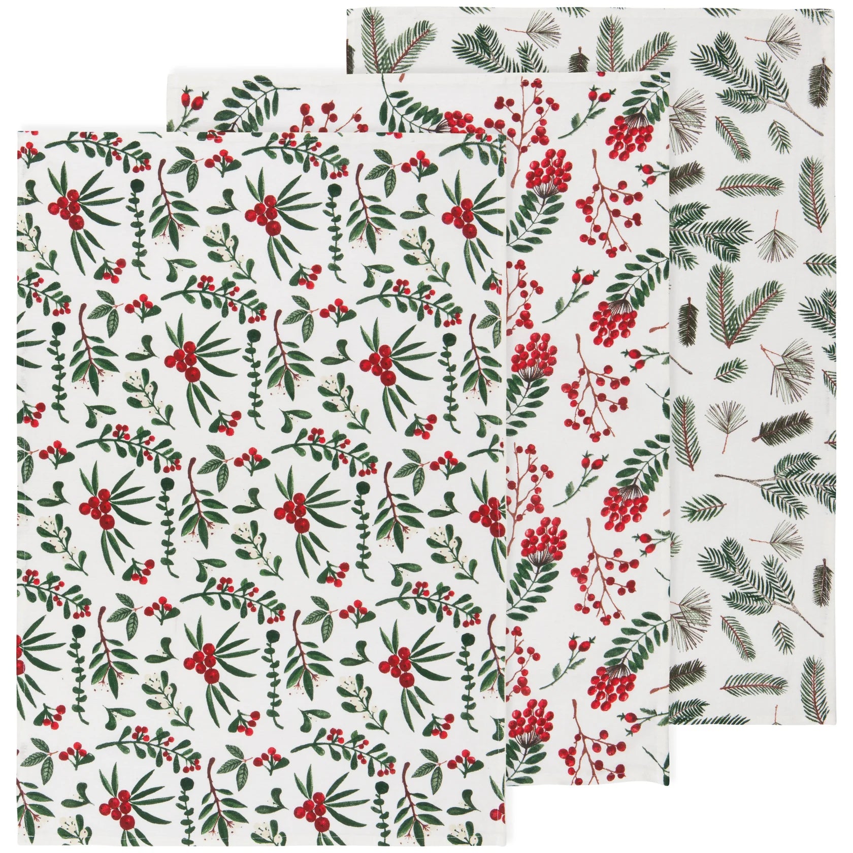 Winterberry Christmas Flour Sack Dish Towels, Set of 3