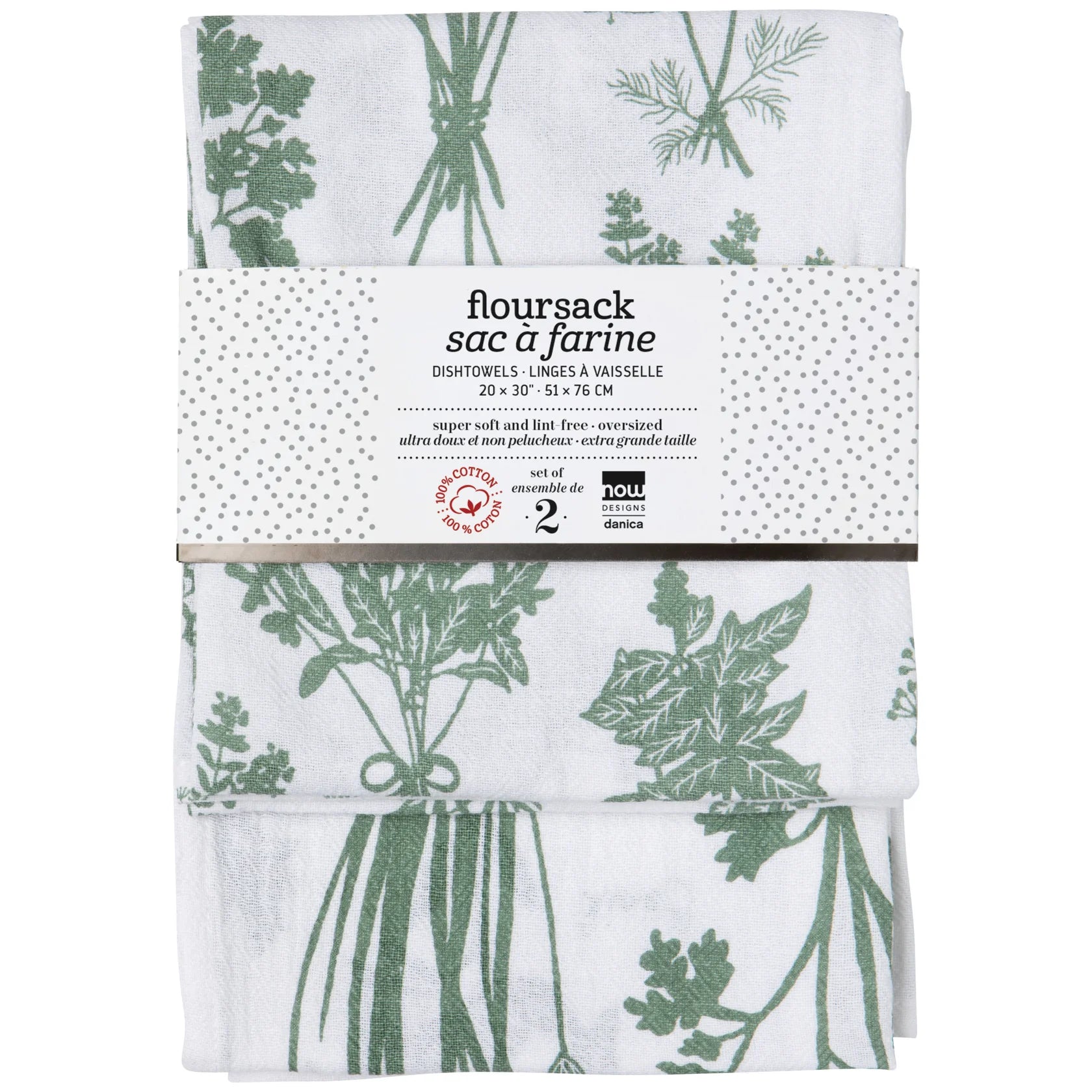 Fresh Herbs Flour Sack Tea Towels, Set of 2