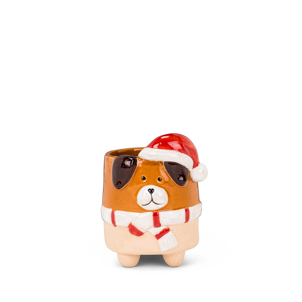 Small Dog with Santa Hat Planter