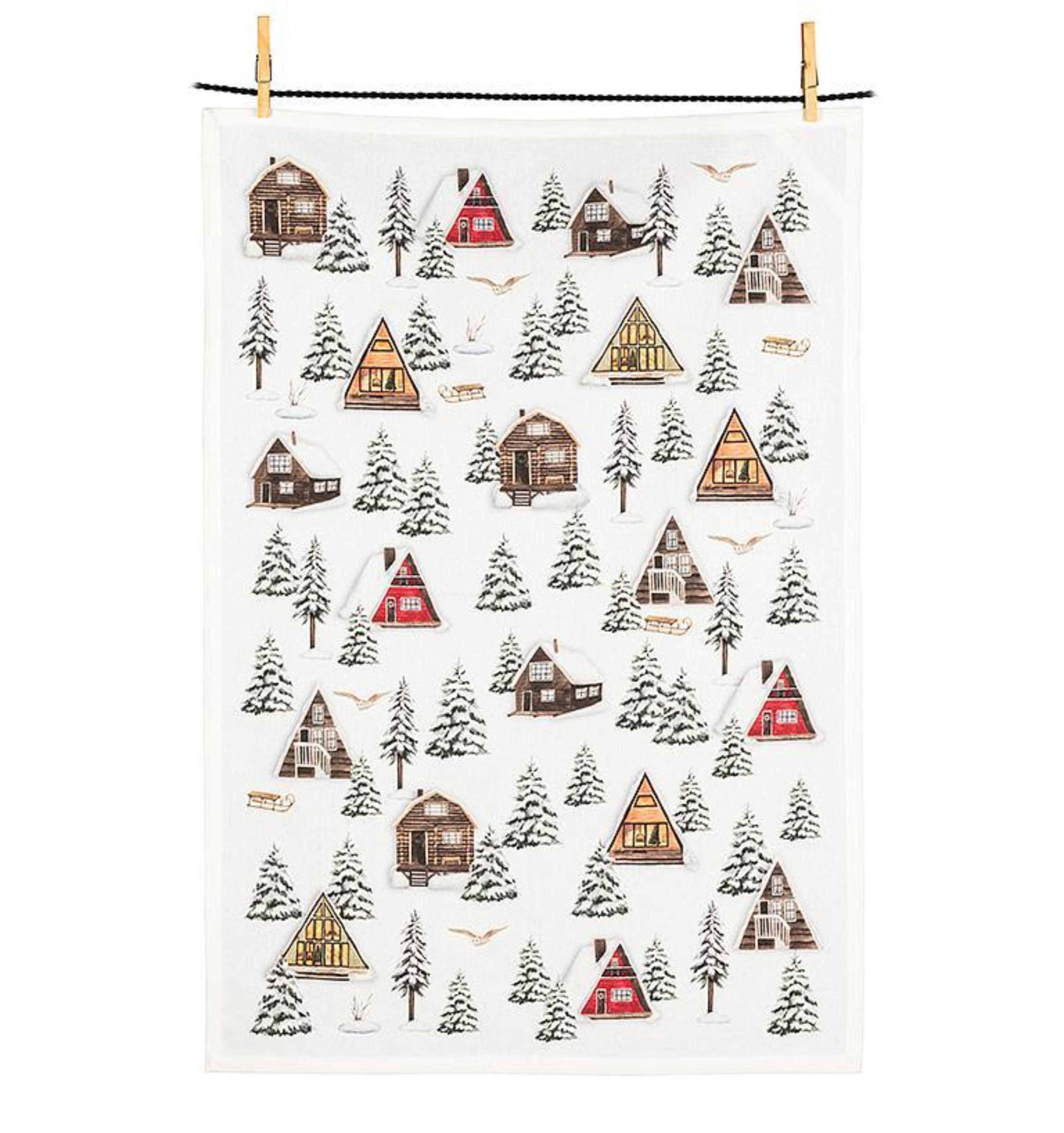 Winter Cabins Tea Towel