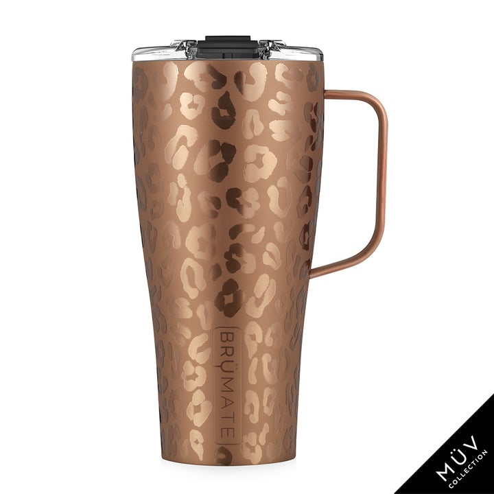 Tall pint shaped insulated mug in gold leopard 