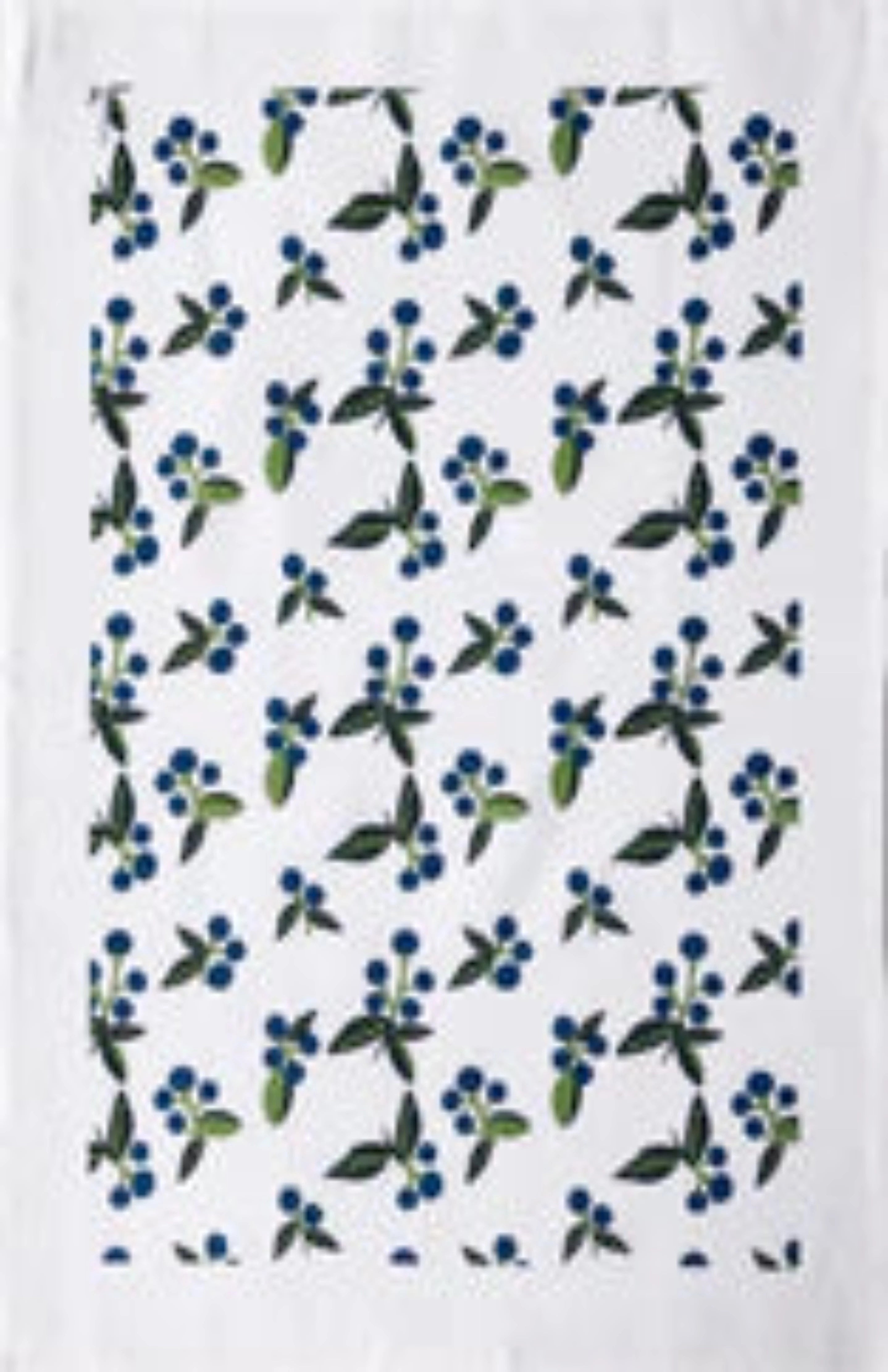 white tea towel with a wild blueberry pattern 