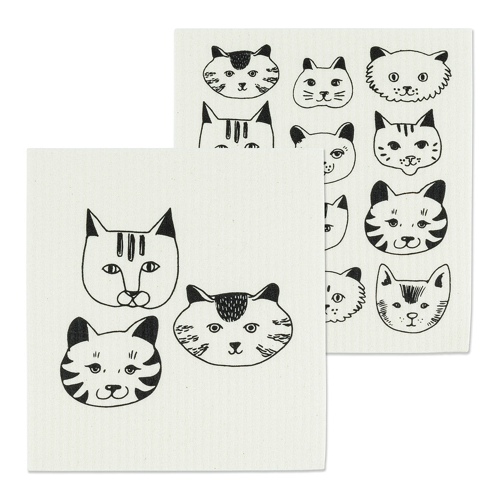 Simple Cat Faces Dishcloths, Set of 2