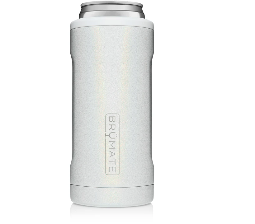 Tall  glitter infused white cylindrical can holder with brumate etched into the side