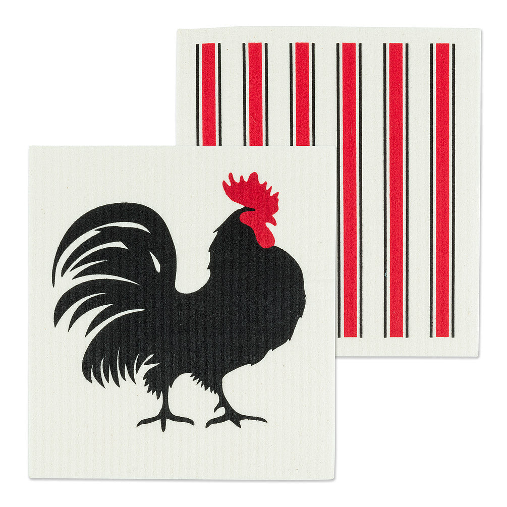 Rooster & Stripes Dishcloths. Set of 2